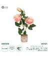 GloboStar® Artificial Garden PINK ROSE 20984 Διακοσμητικό Φυτό Ροζ Τριαντάφυλλα  Υ38cm